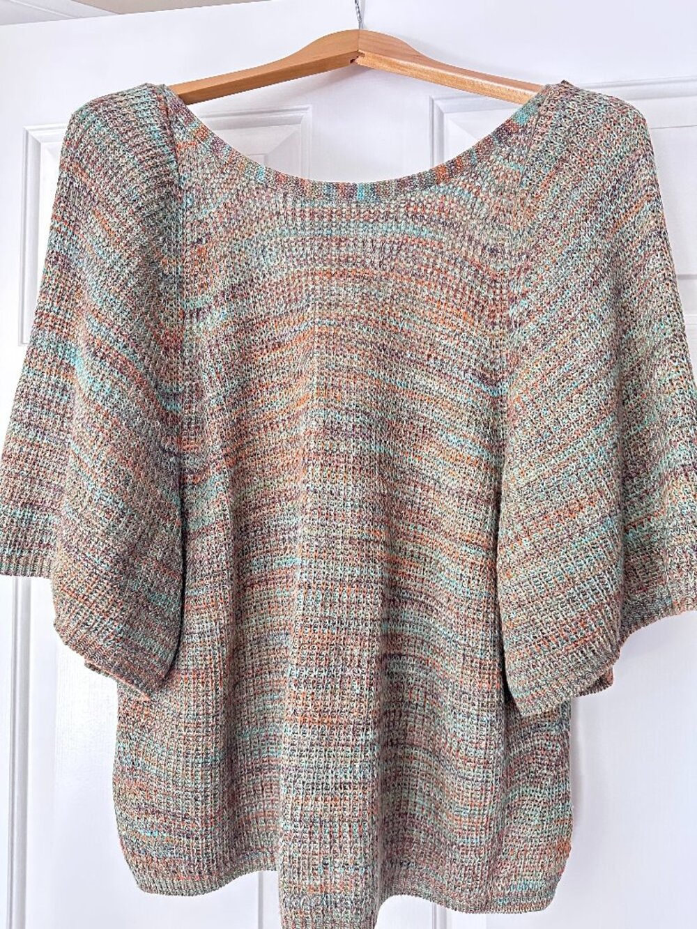 Anthropologie Short Sleeve Knit Sweater Top Size L Batwing Dolman Neutral-Jade